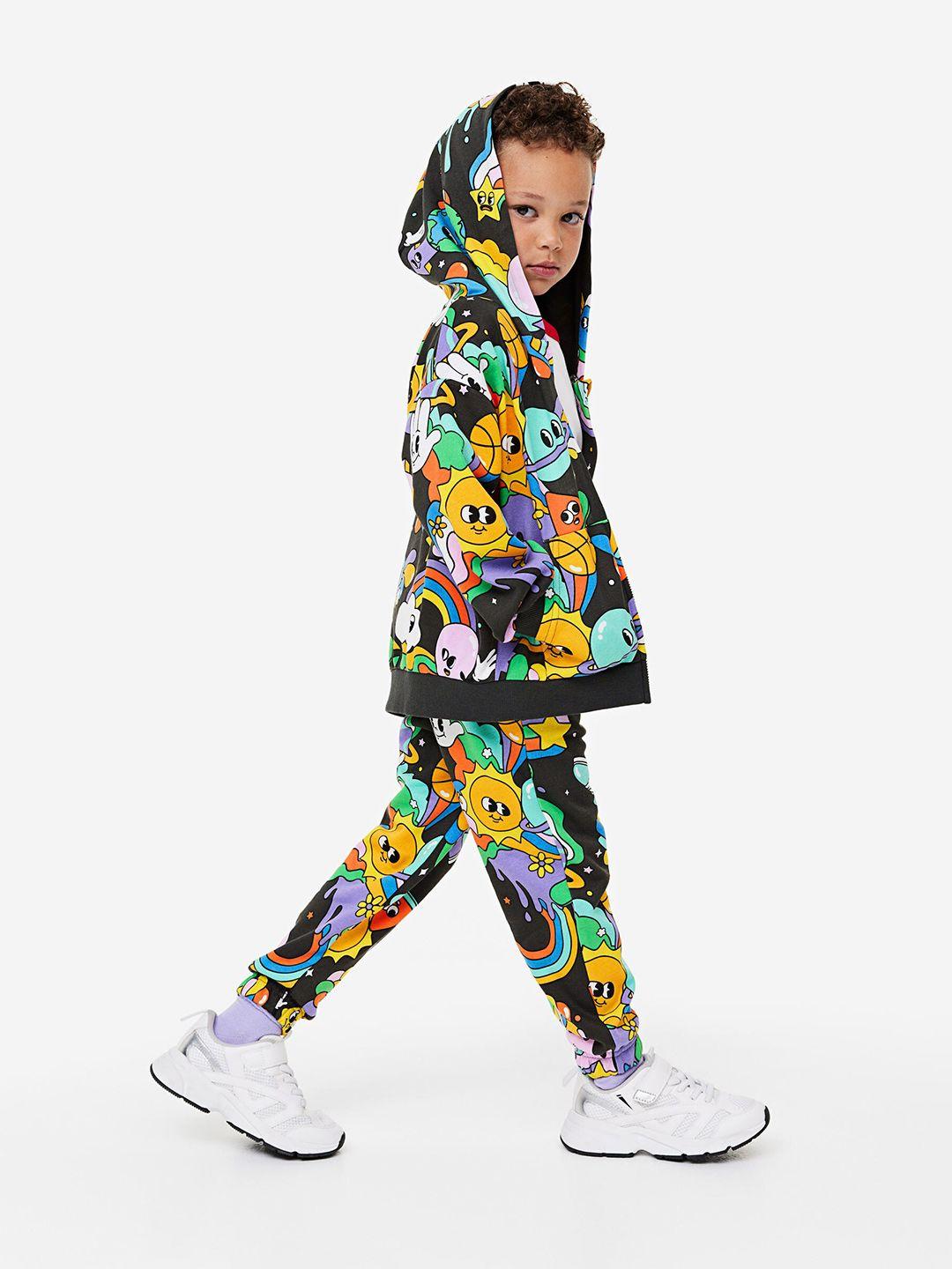 h&m boys printed loose-fit zip-through hoodie