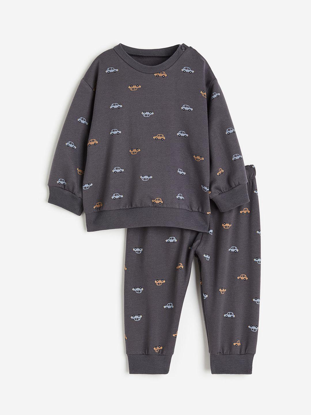h&m boys printed pure cotton sweatshirt with trousers