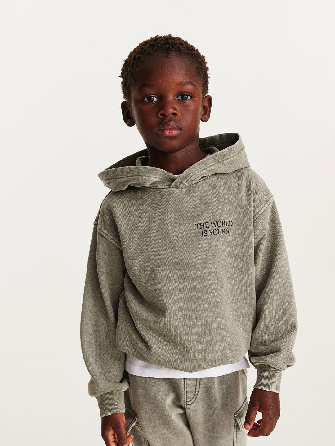 h&m boys pure cotton washed-look printed hoodie