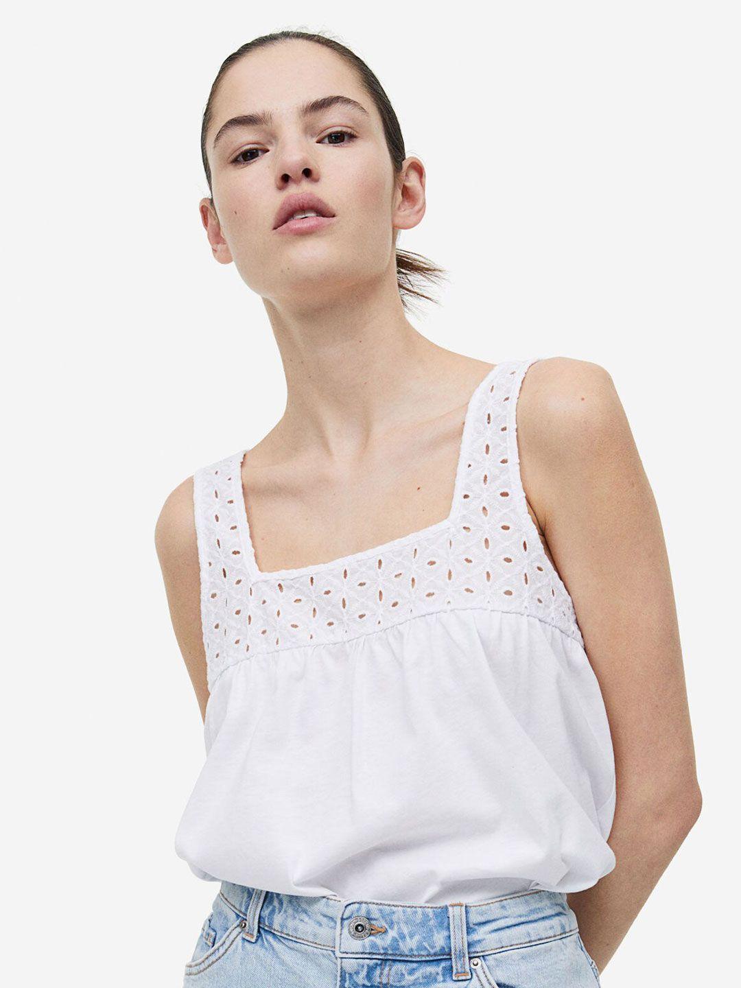 h&m broderie anglaise-detail pure cotton top