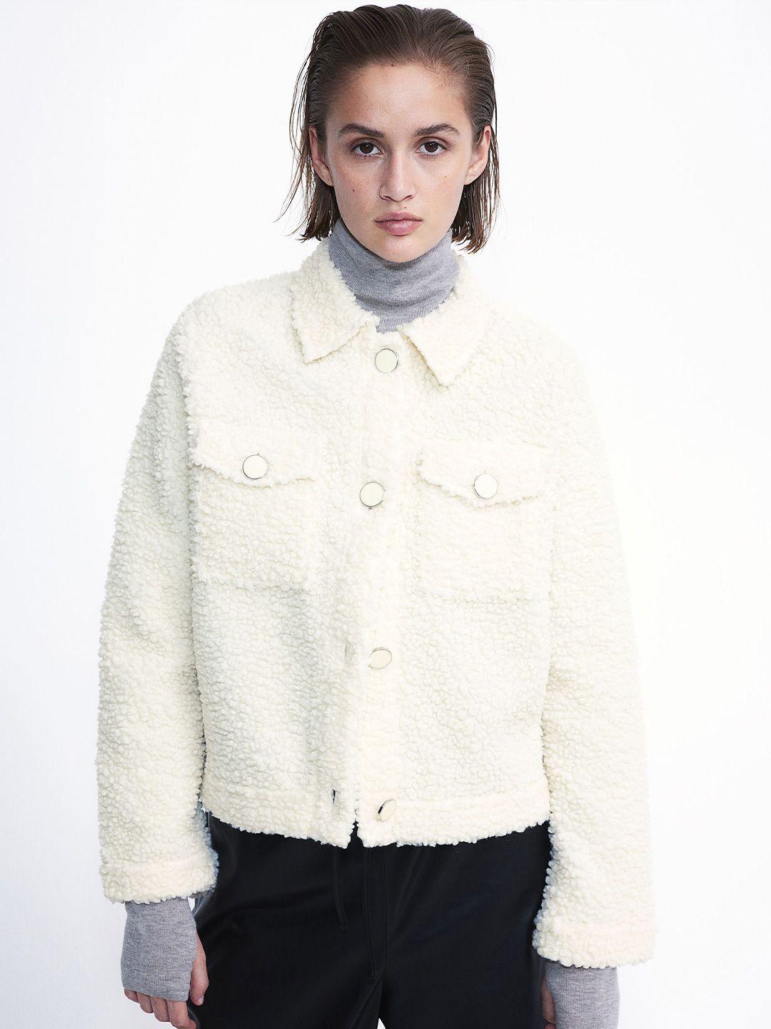 h&m collared teddy cardigan