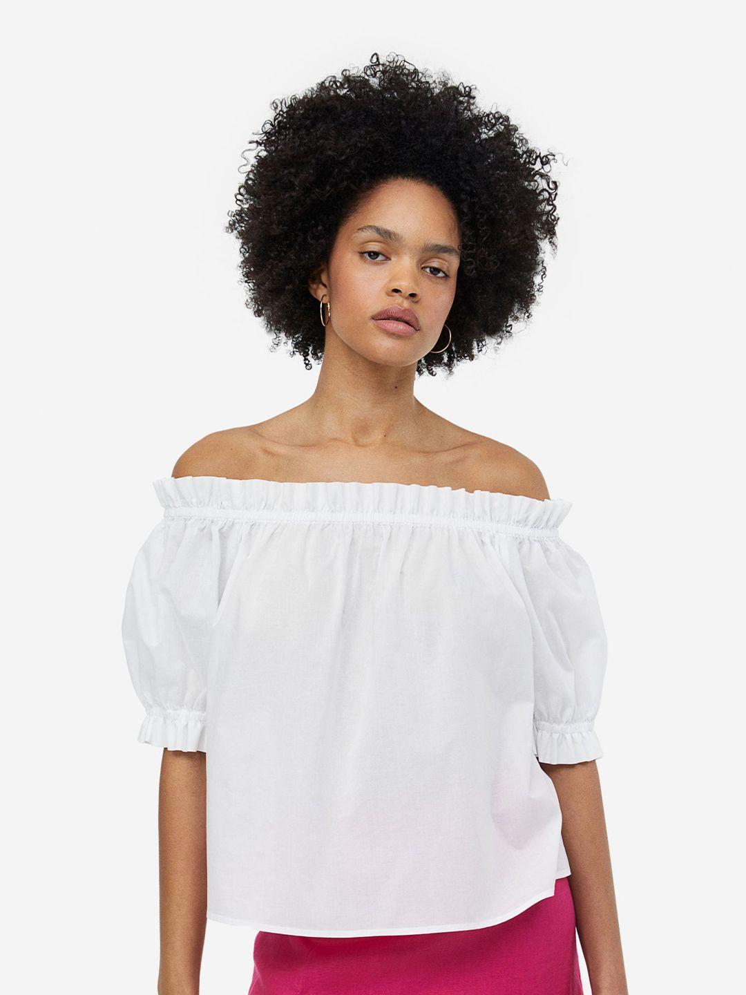 h&m cotton frill-trimmed off-the-shoulder top