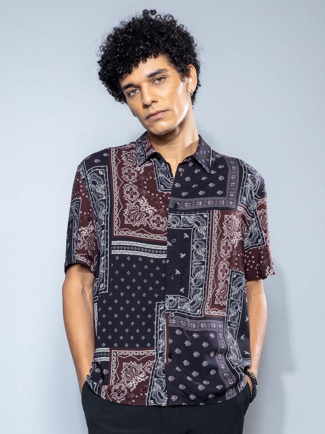 h&m cotton relaxed fit abstract print shirt