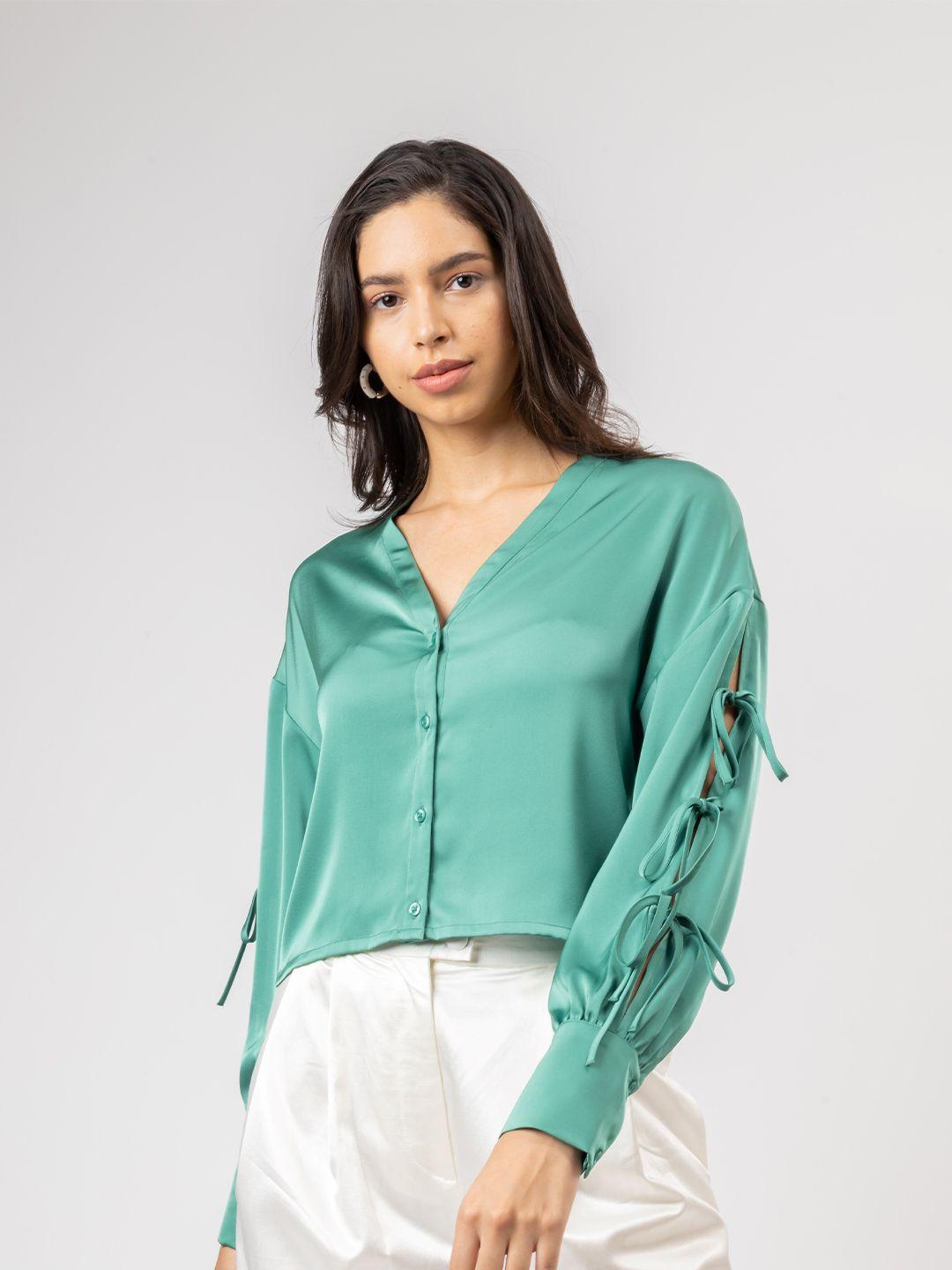 h&m cropped satin drawstring shirt