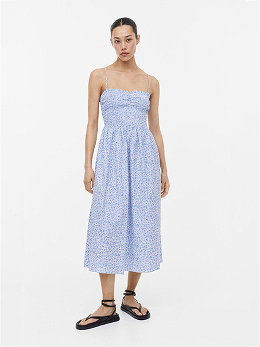 h&m floral cotton smocked cotton dress