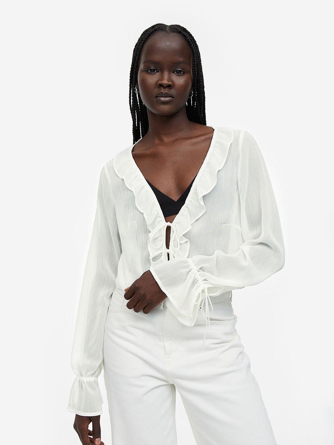 h&m frill-trimmed crepe blouse