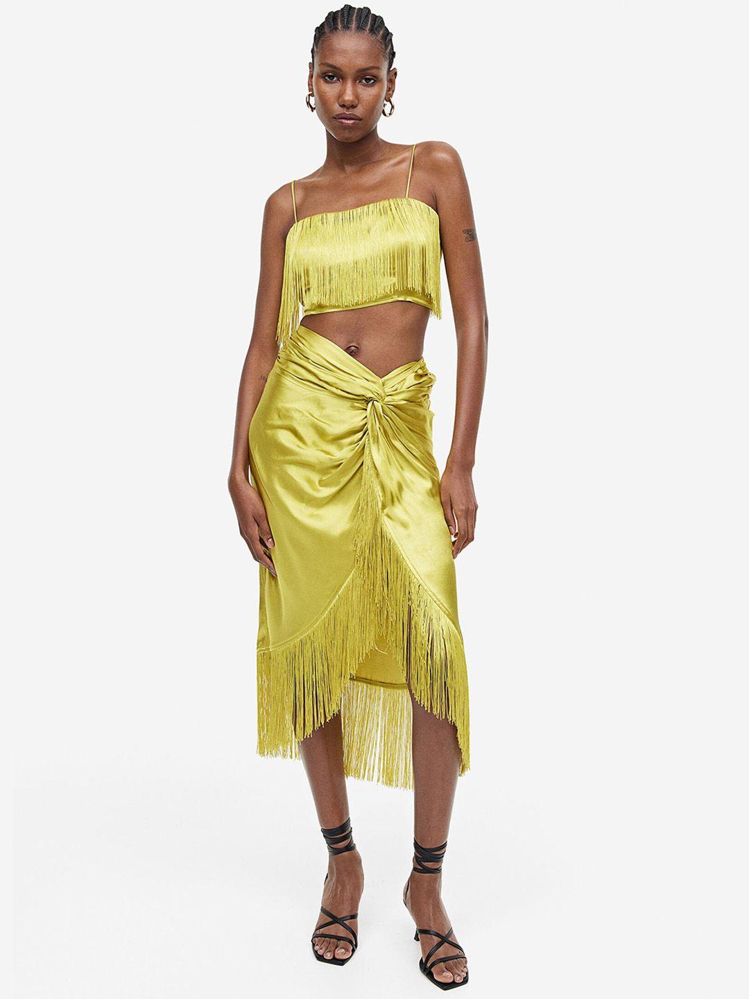 h&m fringed satin skirt