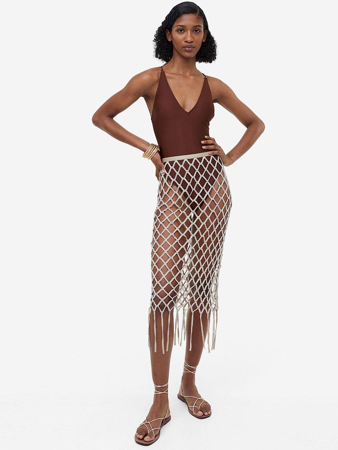 h&m glass bead-embellished net skirt