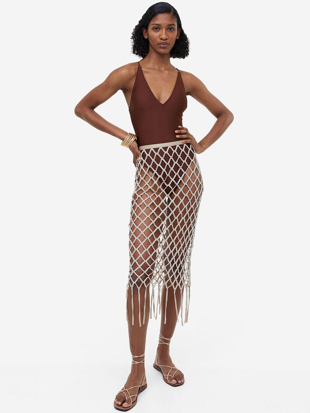 h&m glass bead-embellished net skirt