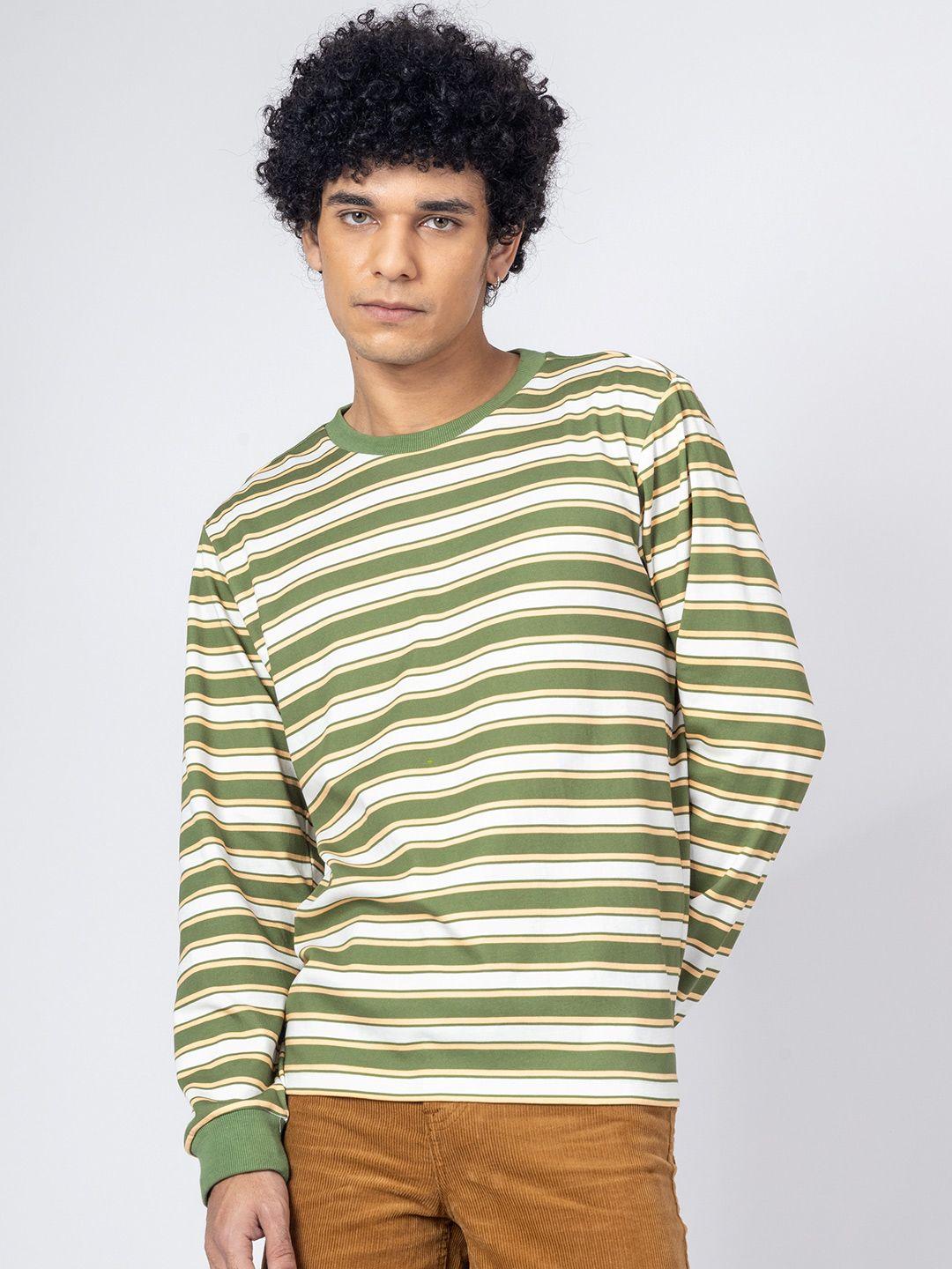h&m green cotton striped full sleeve t-shirt