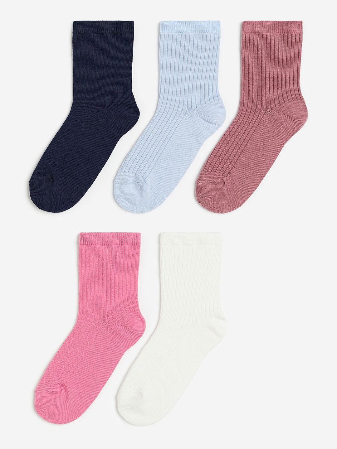 h&m infant girls pack of 5 rib-knit above ankle-length socks