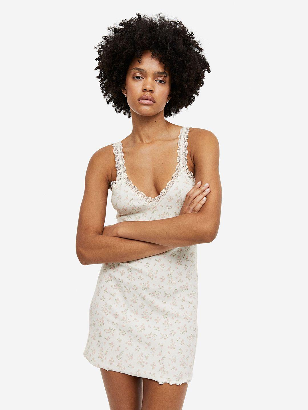 h&m lace-trimmed ribbed nightslip