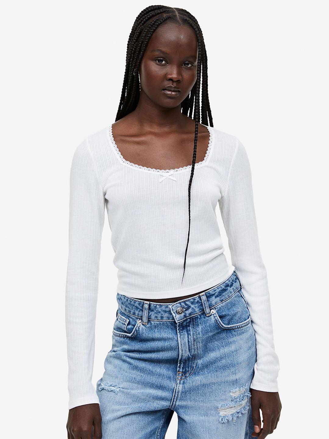 h&m lace-trimmed ribbed top