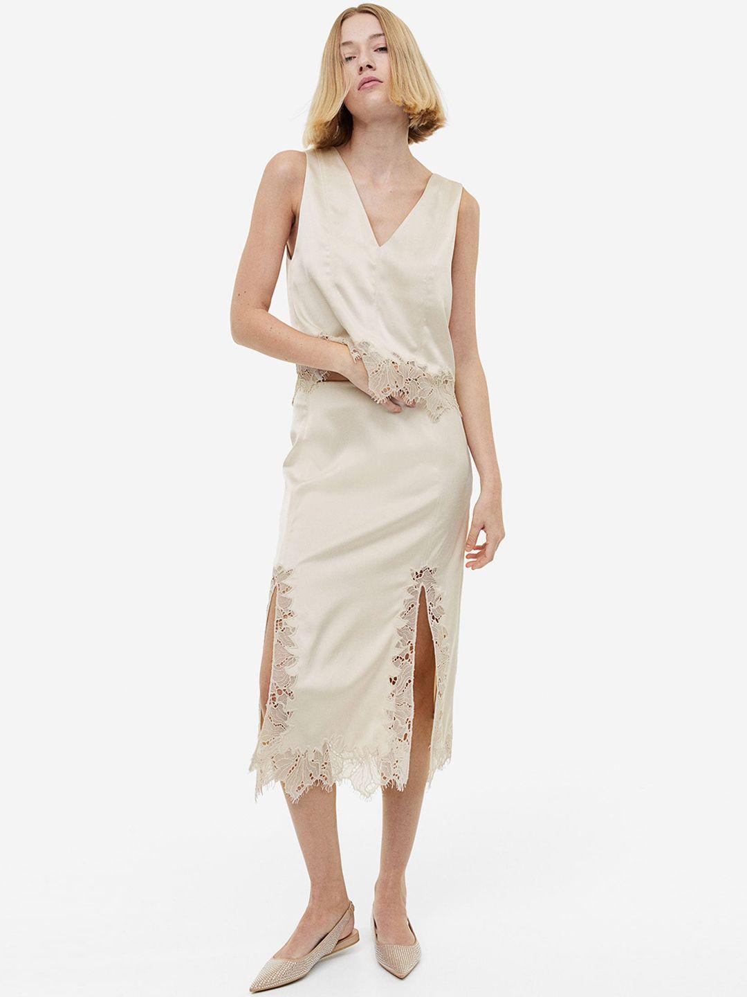 h&m lace-trimmed satin skirt