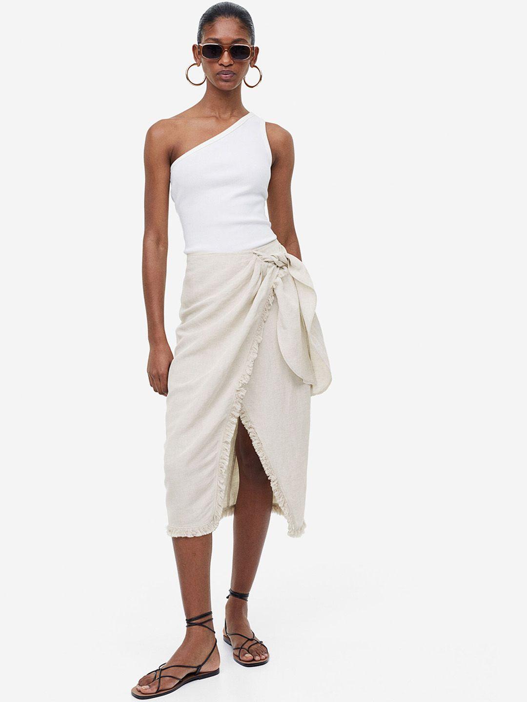 h&m linen-blend wrapover skirt