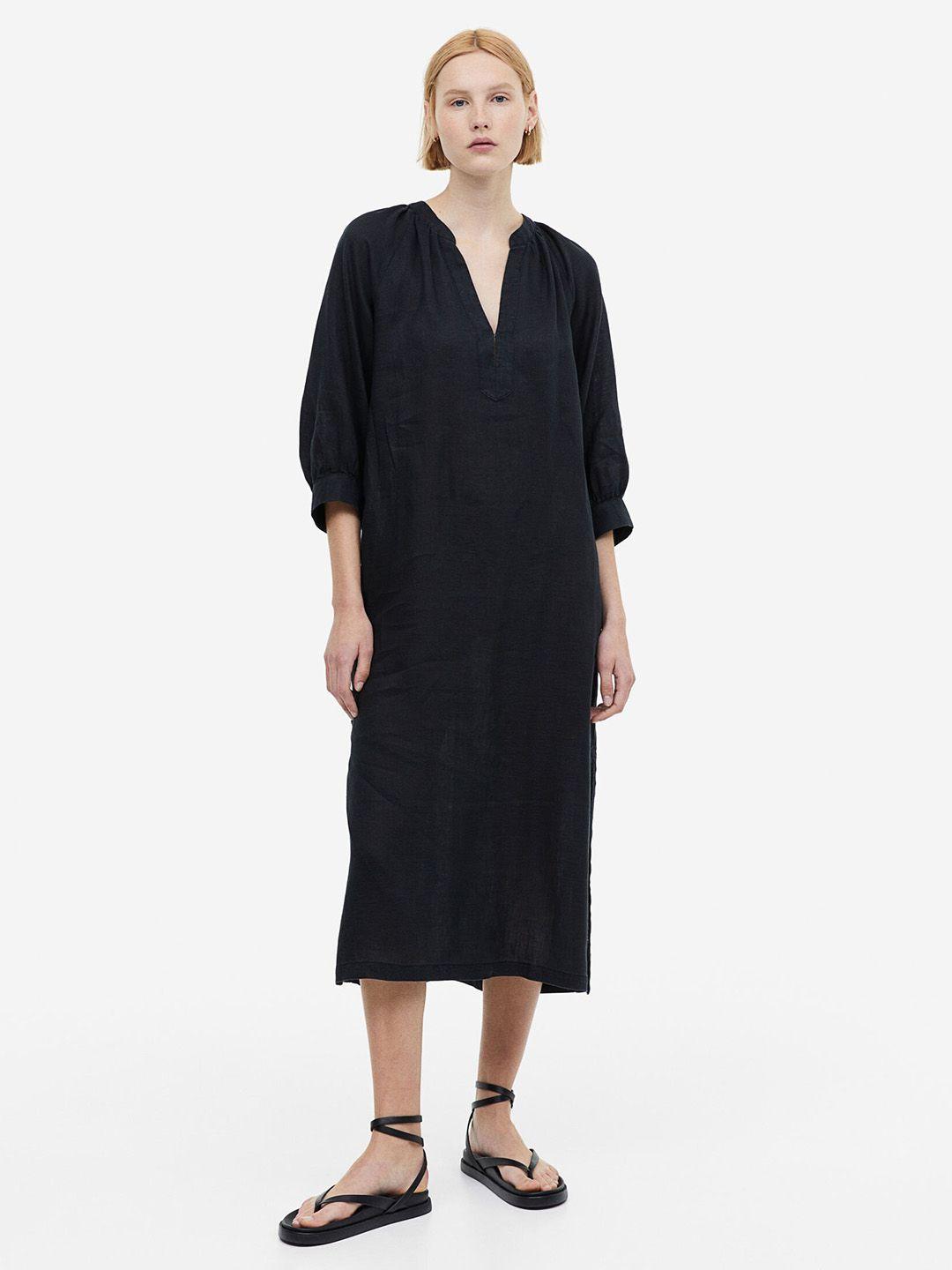 h&m linen tie-belt dress