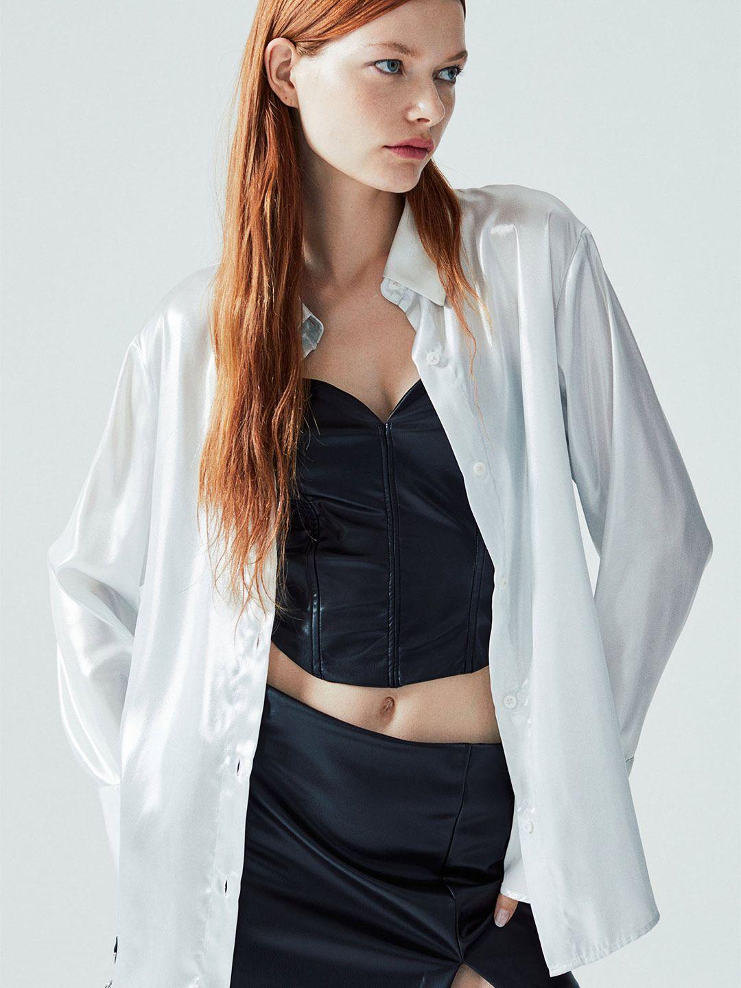 h&m long sleeve satin shirt