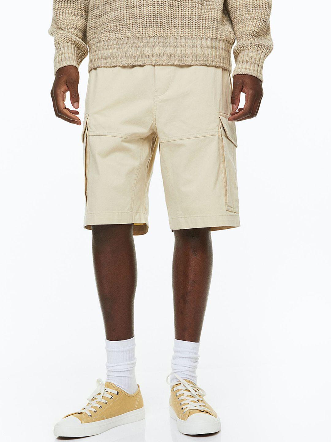 h&m men beige regular fit cotton cargo shorts
