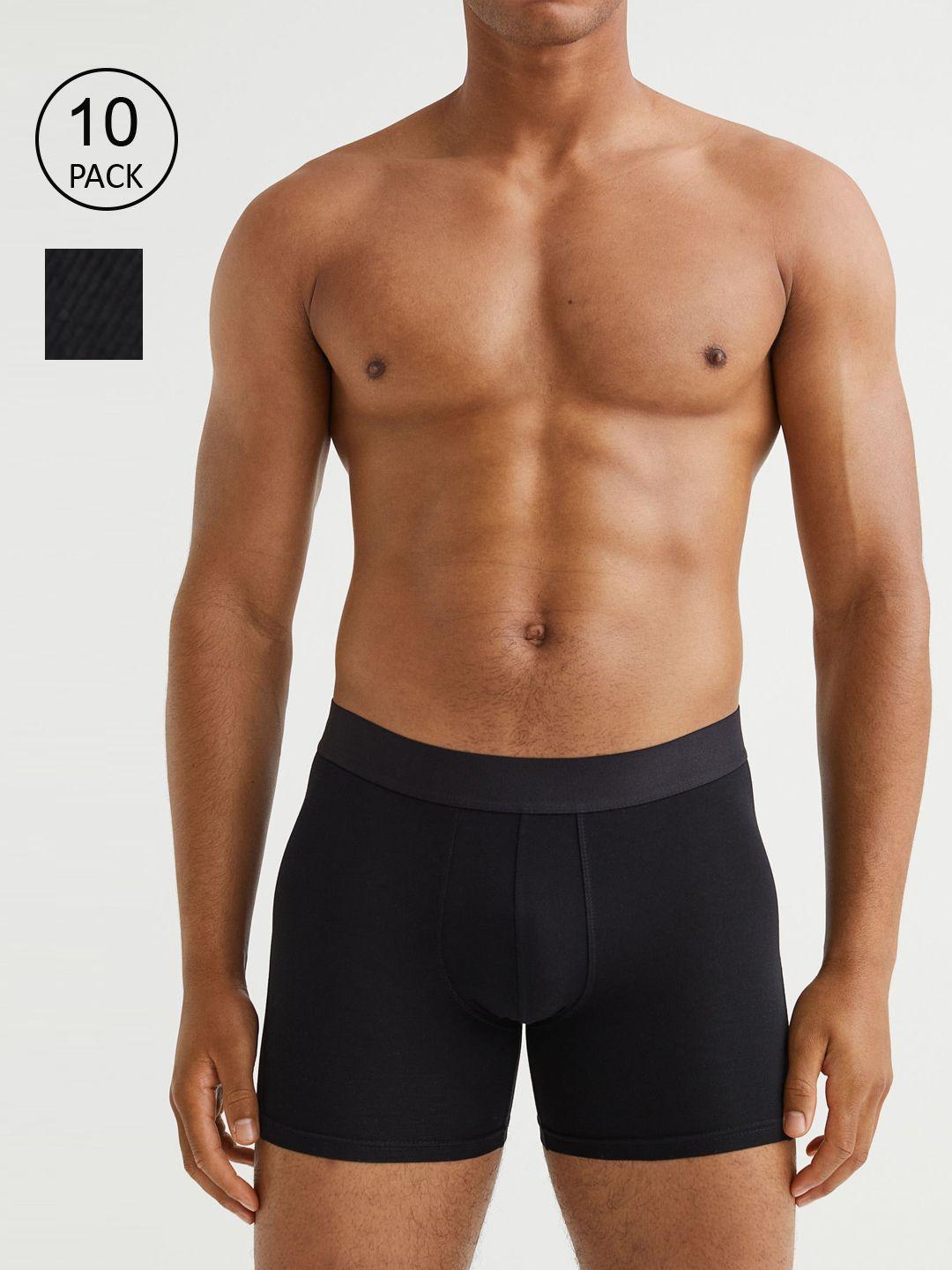 h&m men black 10-pack cotton mid trunks