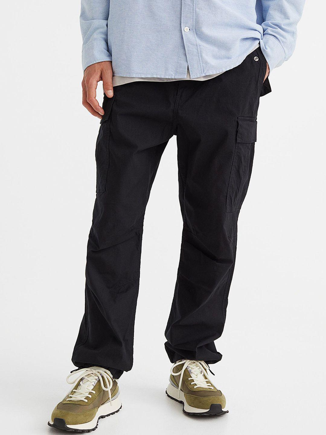 h&m men black regular fit ripstop cargo trousers