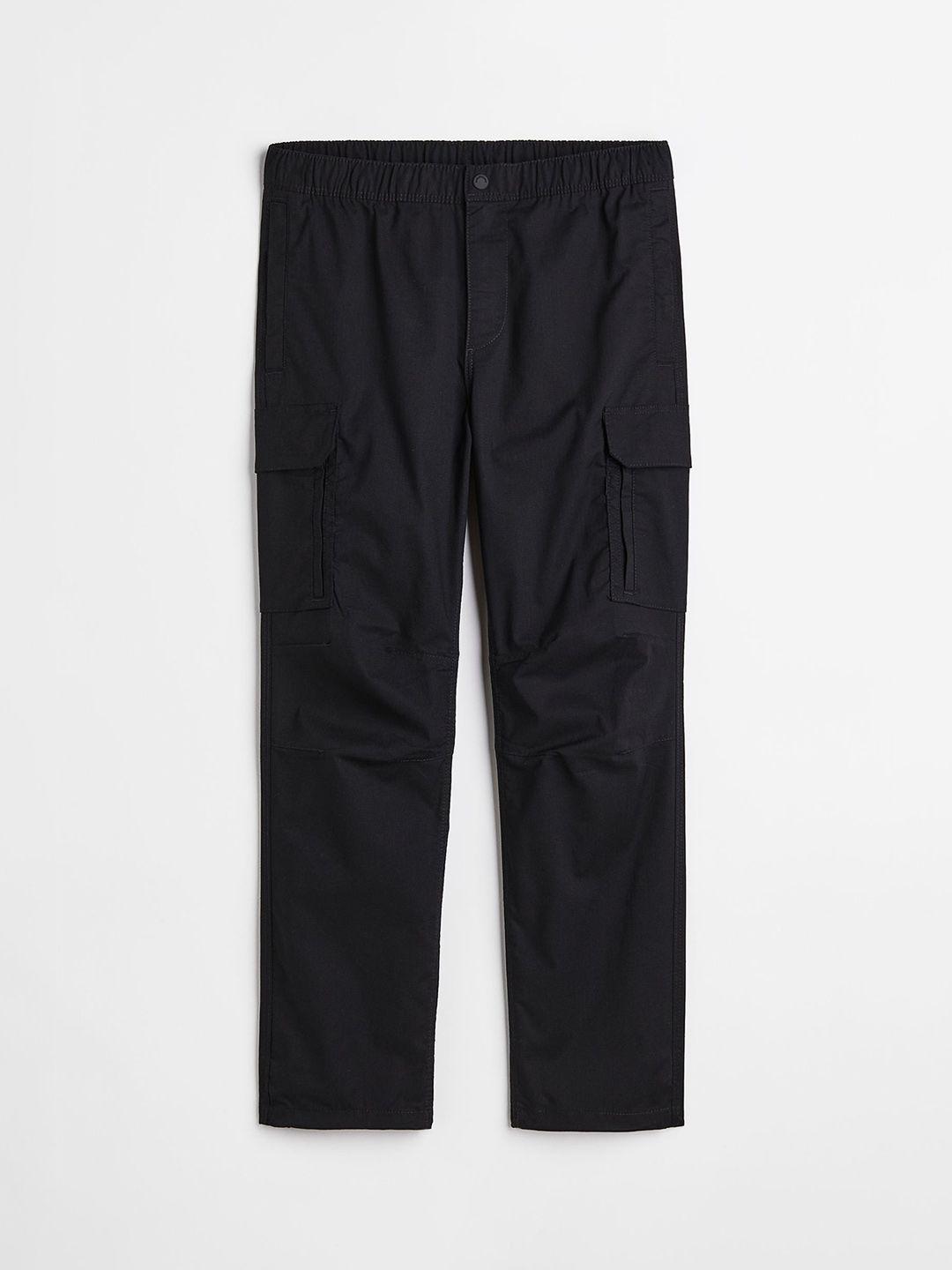 h&m men black regular fit ripstop cargo trousers