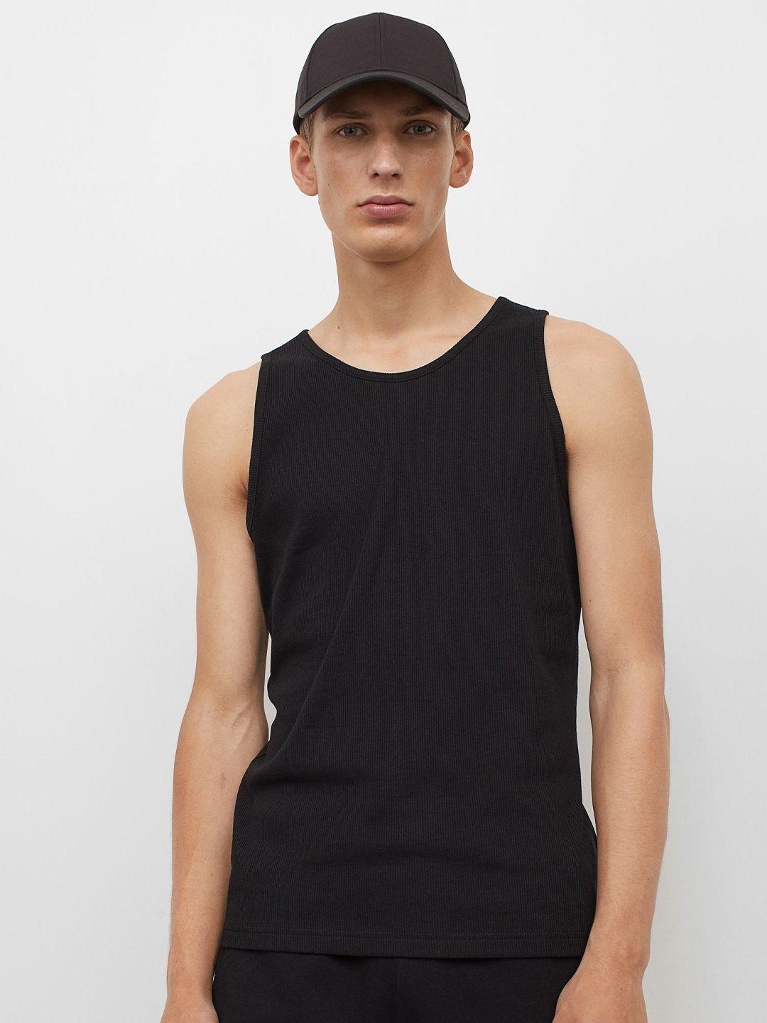 h&m men black ribbed vest top