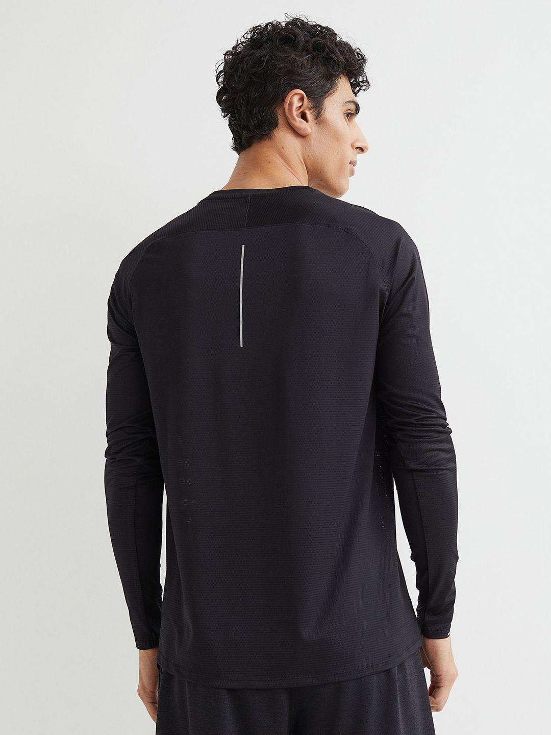 h&m men black solid regular fit fast-drying running top