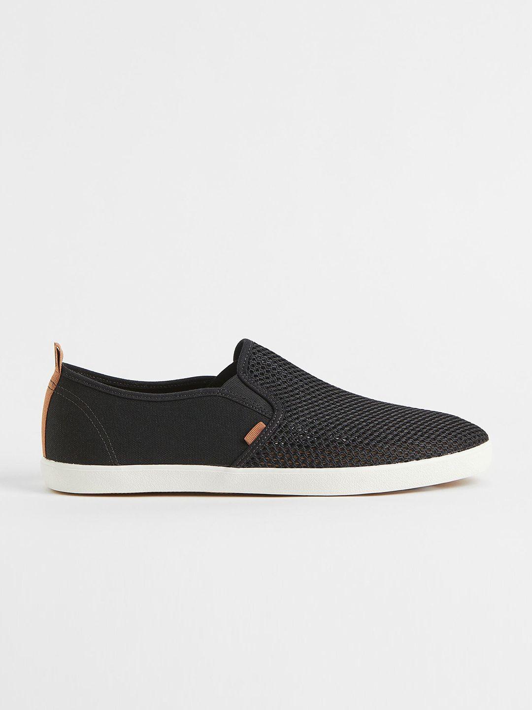 h&m men black solid slip-on trainers