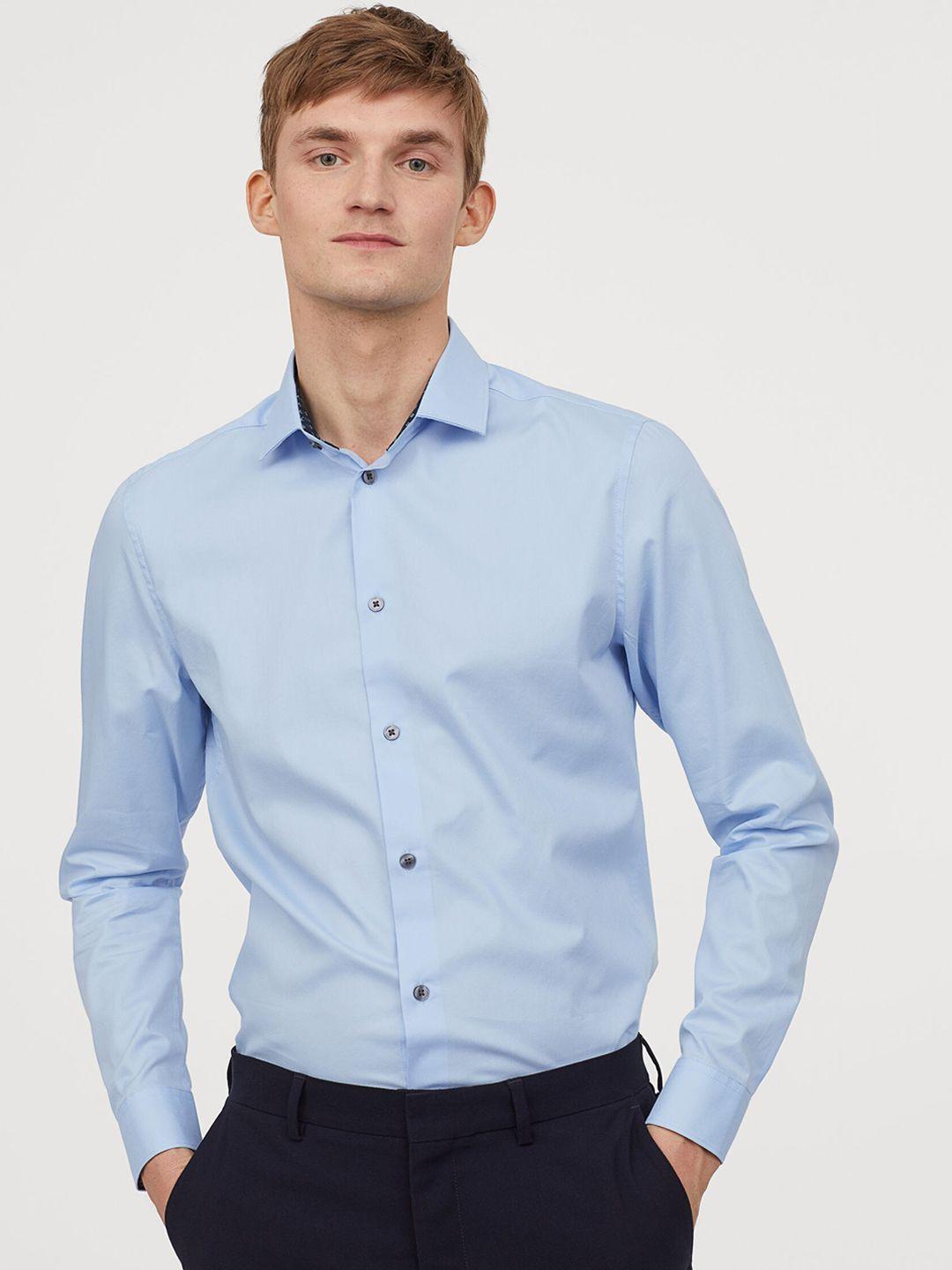 h&m men blue premium cotton shirt