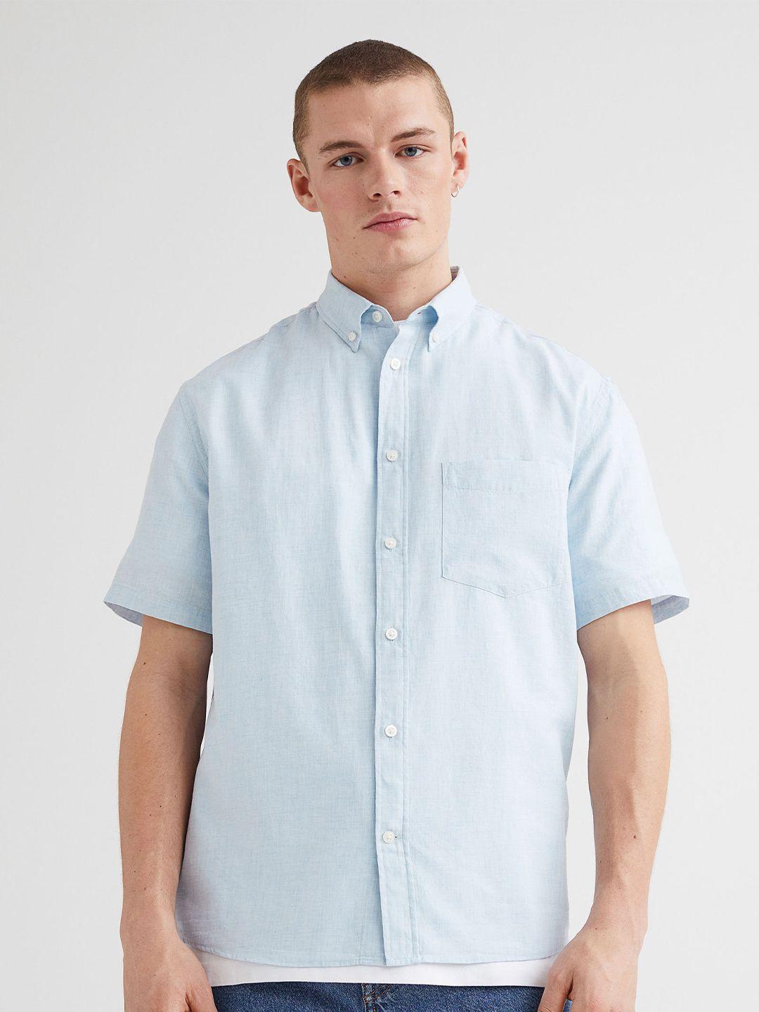 h&m men blue regular fit short-sleeved shirt