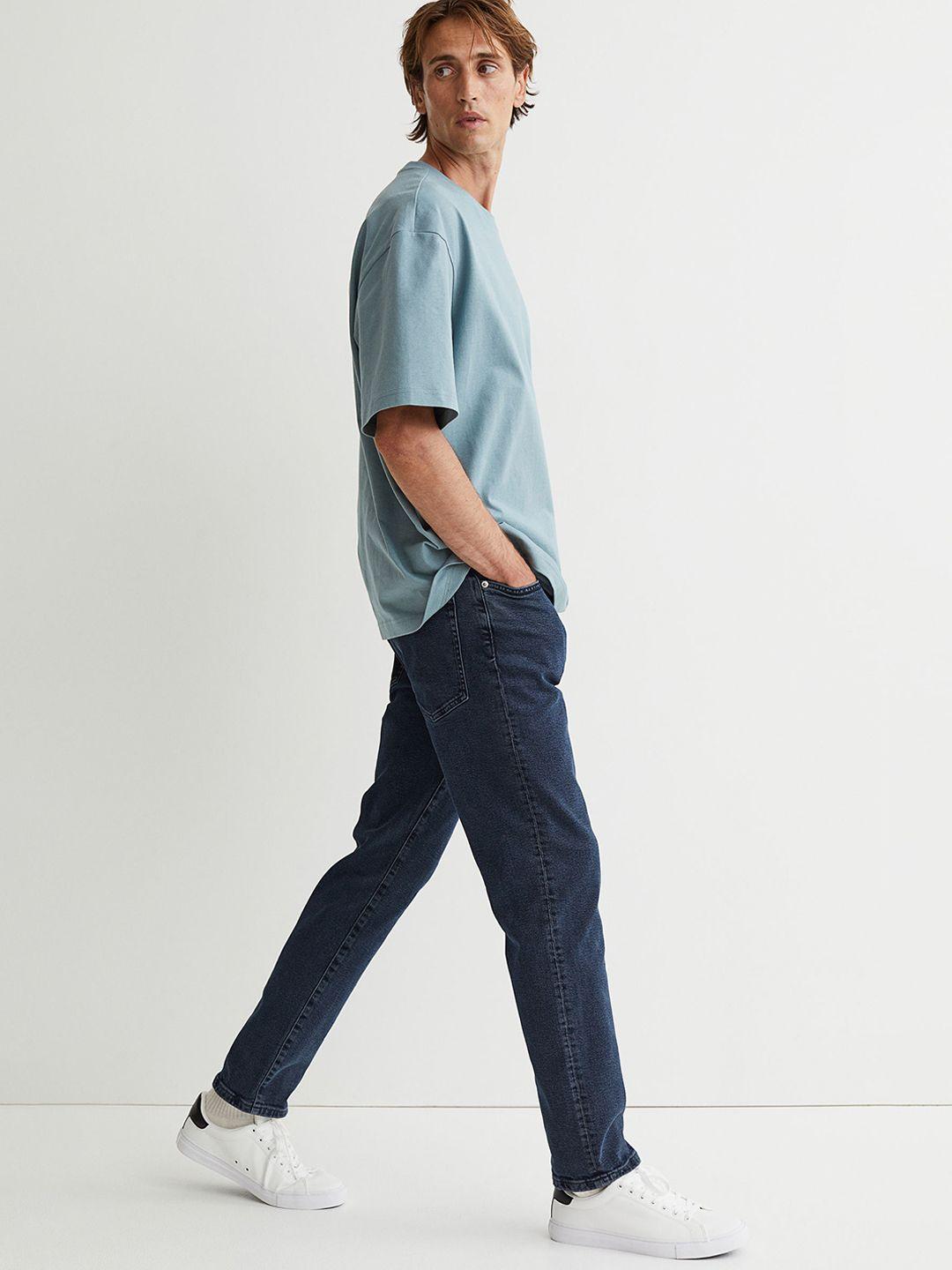 h&m men blue solid regular jeans