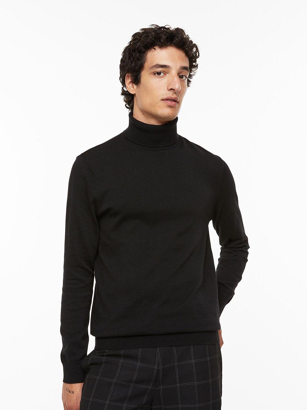 h&m men cotton slim fit fine-knit polo-neck jumper