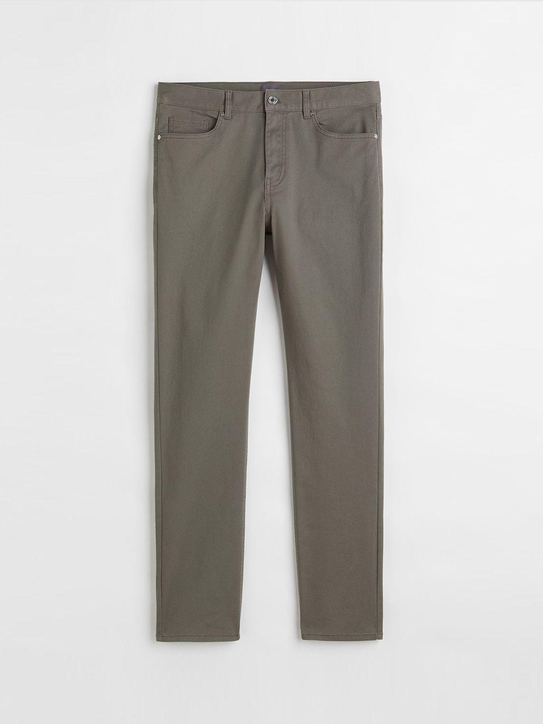 h&m men green slim fit cotton twill trousers