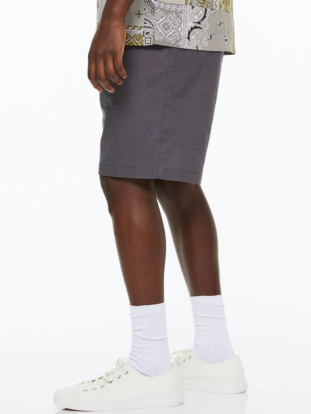h&m men grey loose fit linen-blend shorts