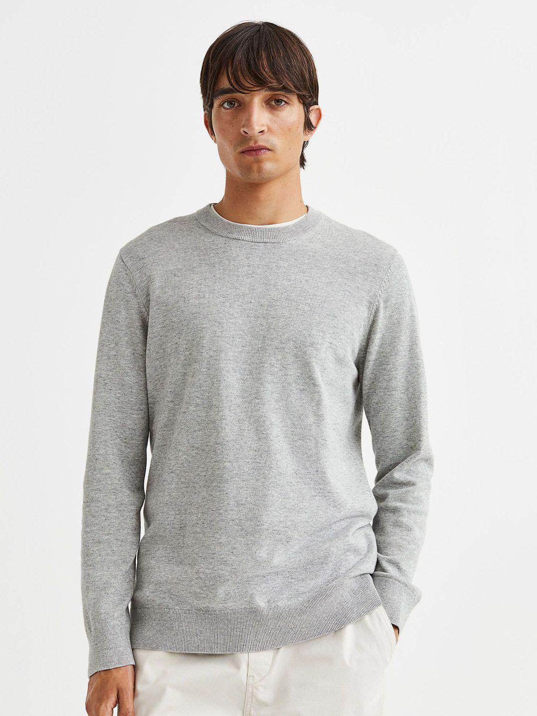 h&m men grey slim fit fine-knit cotton jumper