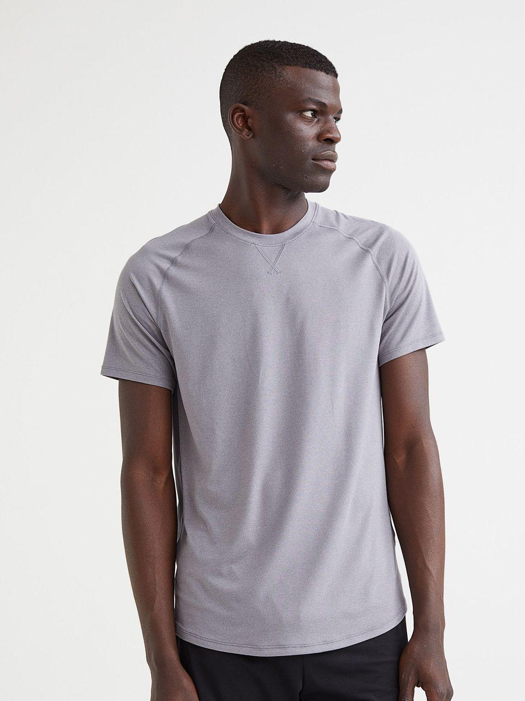 h&m men grey solid loose fit sports top