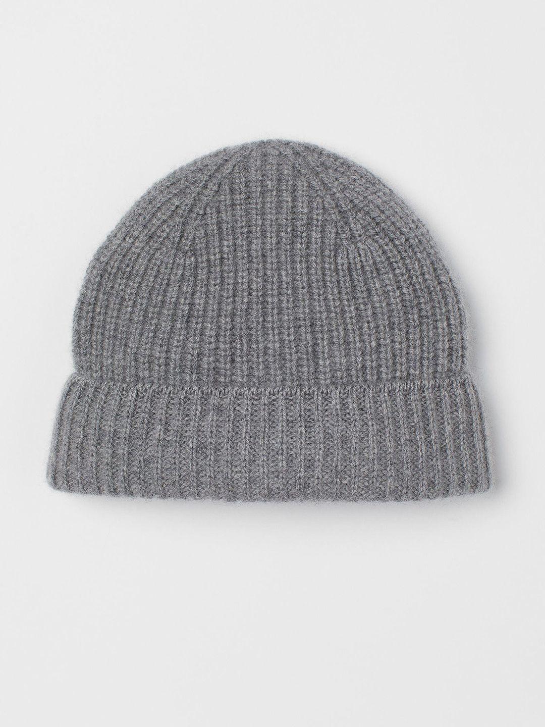 h&m men grey solid rib-knit cashmere hat