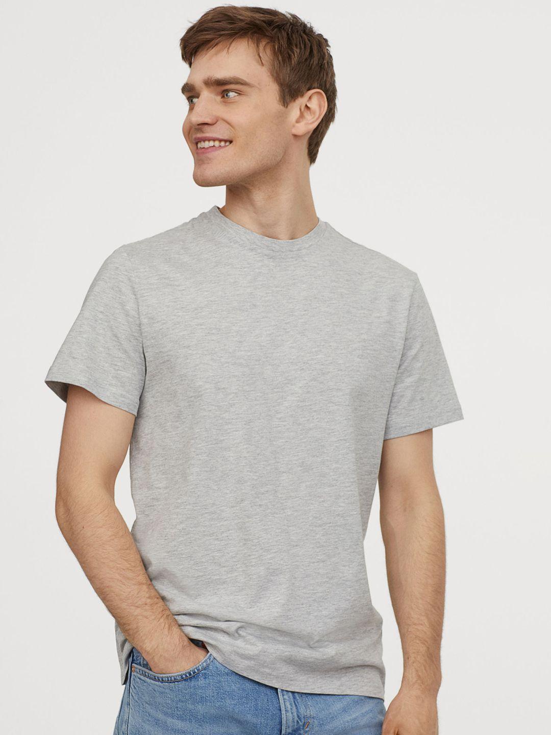 h&m men grey solid round-neck t-shirt regular fit