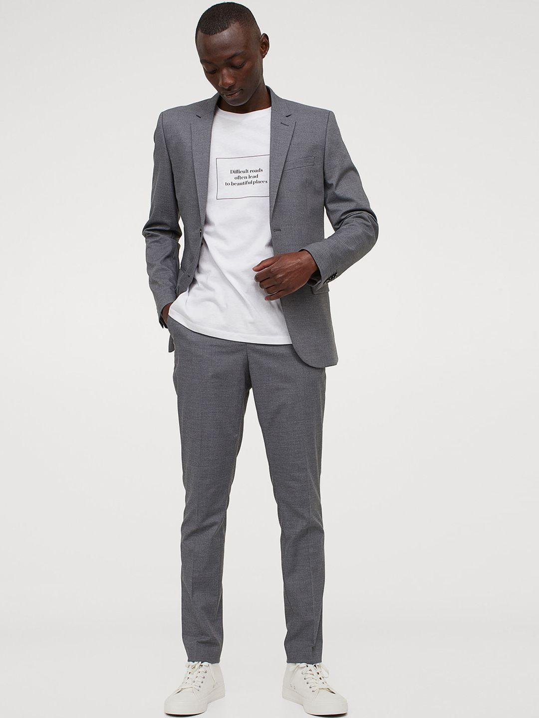 h&m men grey suit skinny fit trousers