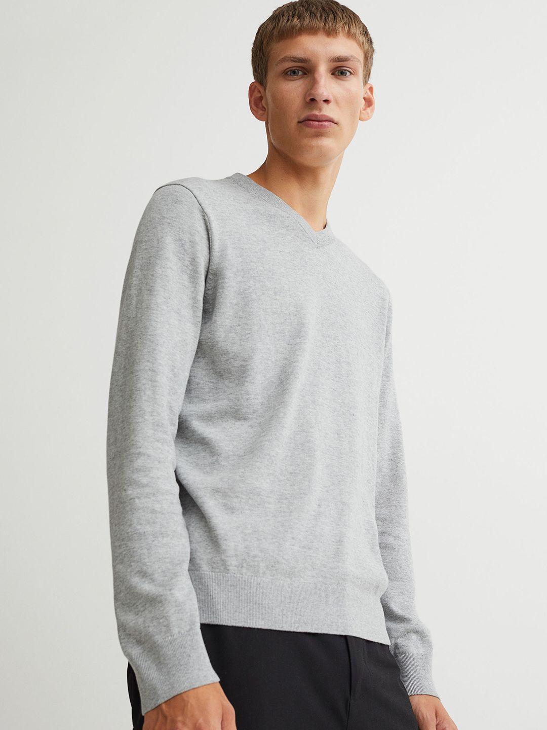 h&m men grey v-neck cotton jumper