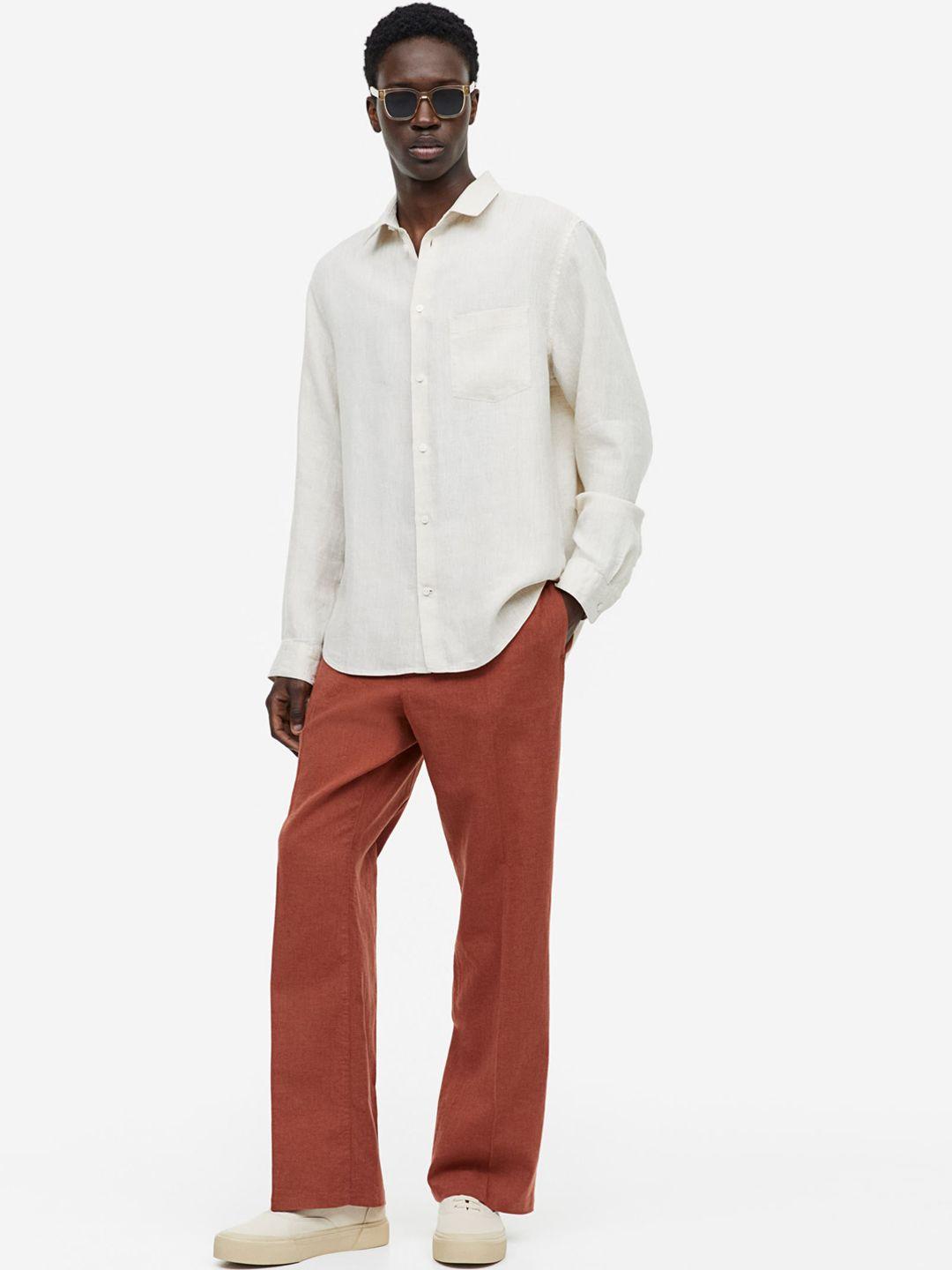 h&m men loose fit linen-blend trousers