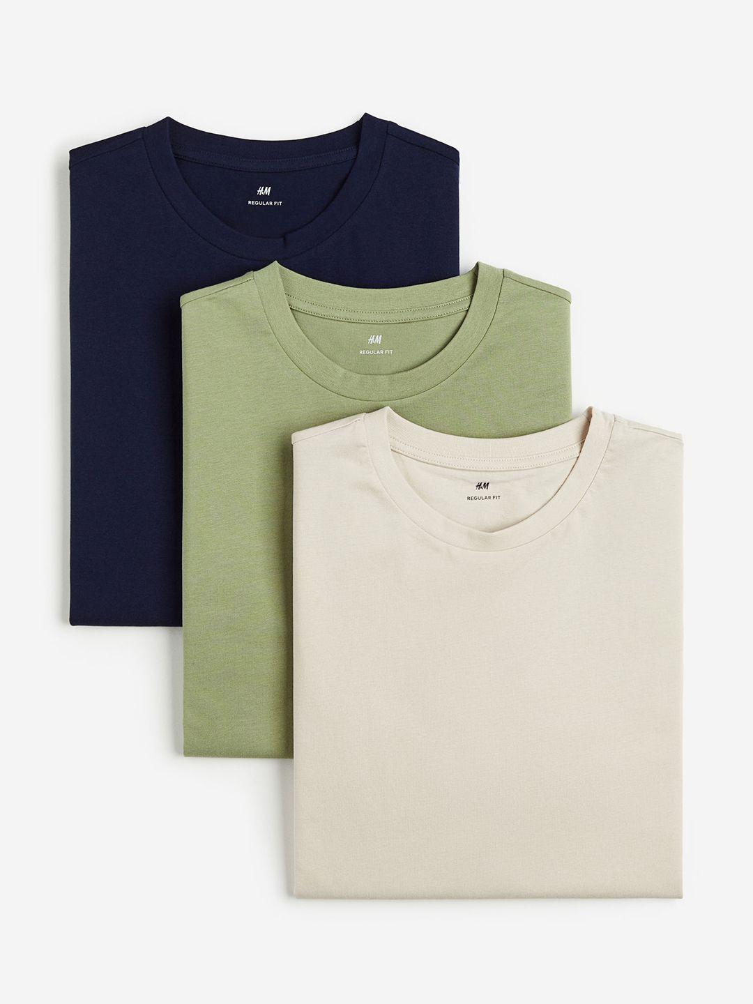 h&m men pack of 3 pure cotton round neck tshirts