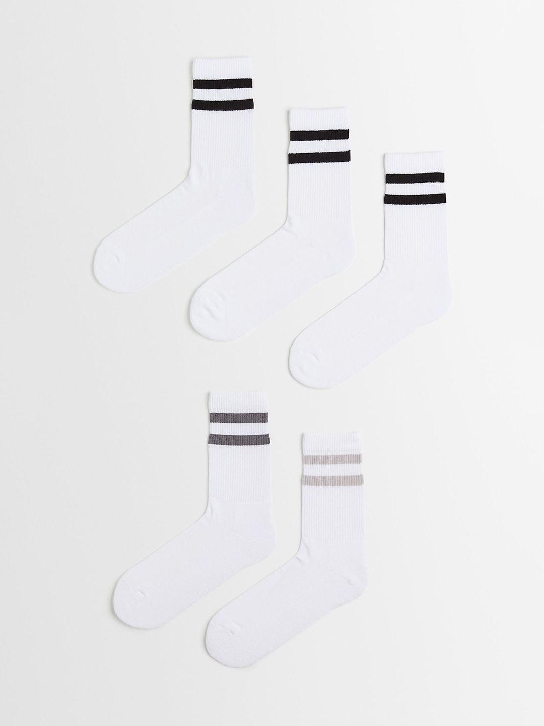h&m men pack of 5 white patterned calf length socks
