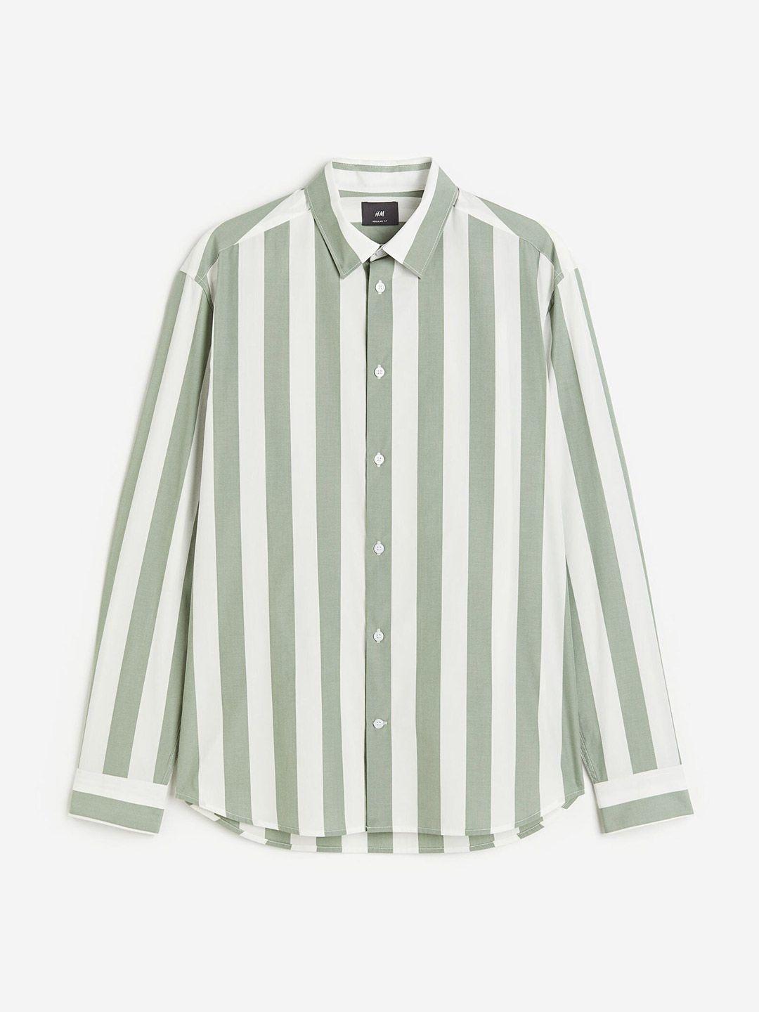 h&m men pure cotton regular fit poplin shirt