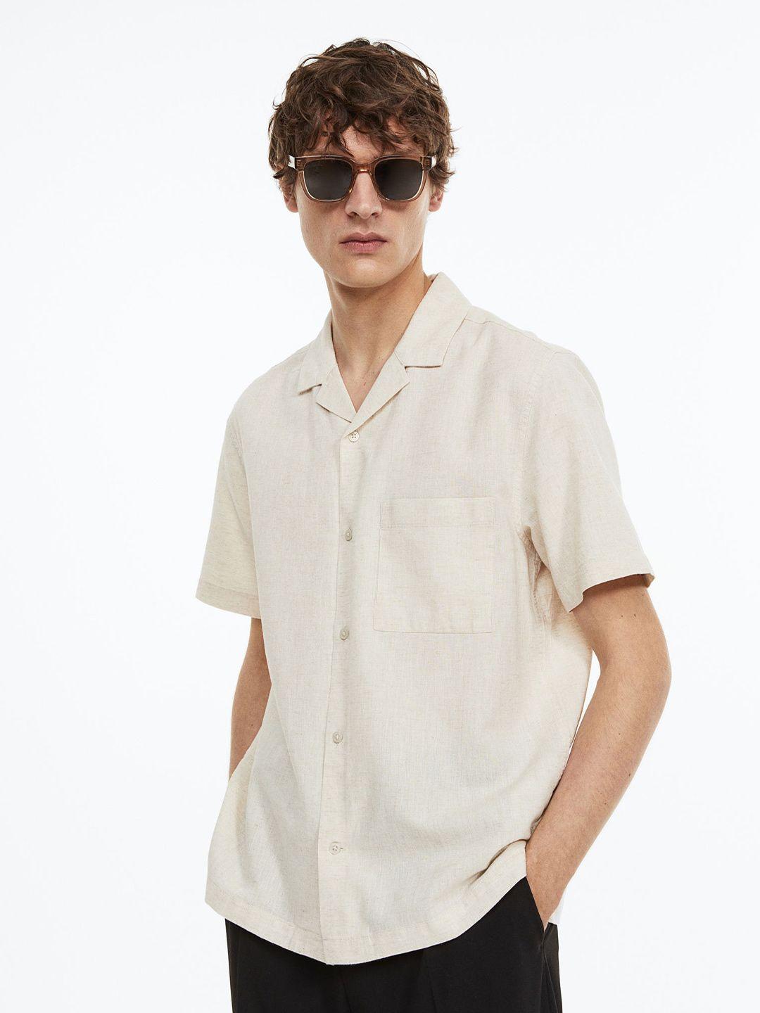 h&m men regular fit linen-blend shirt