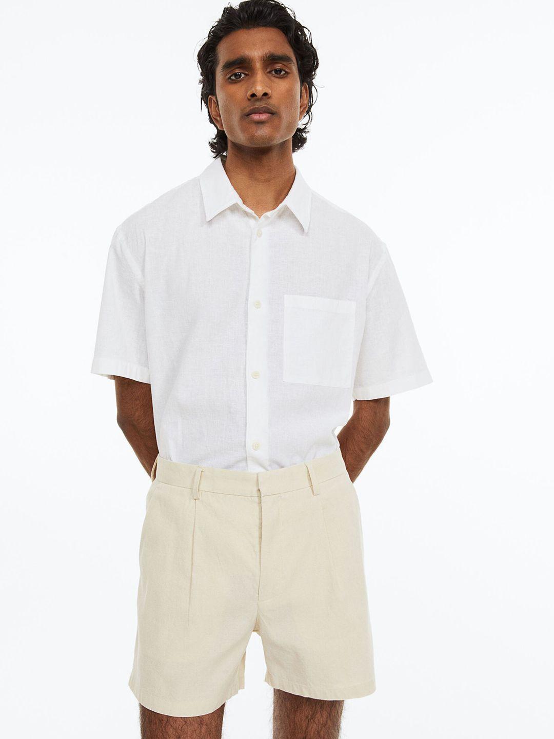 h&m men regular fit linen-blend shorts