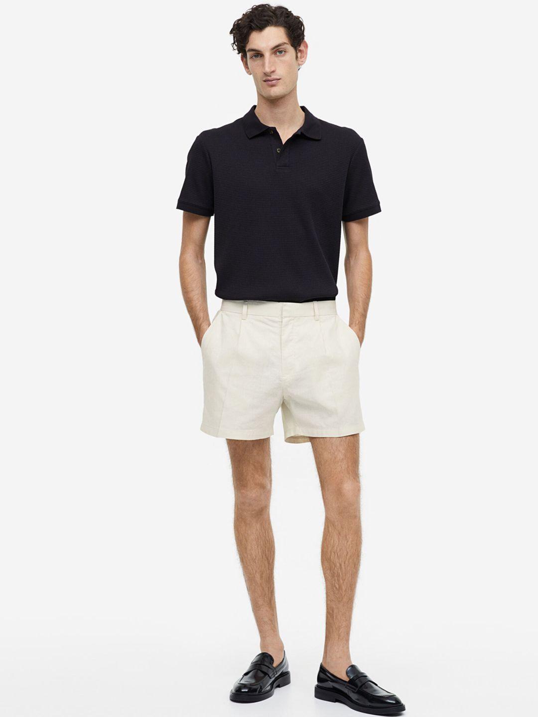 h&m men regular fit linen-blend tailored shorts