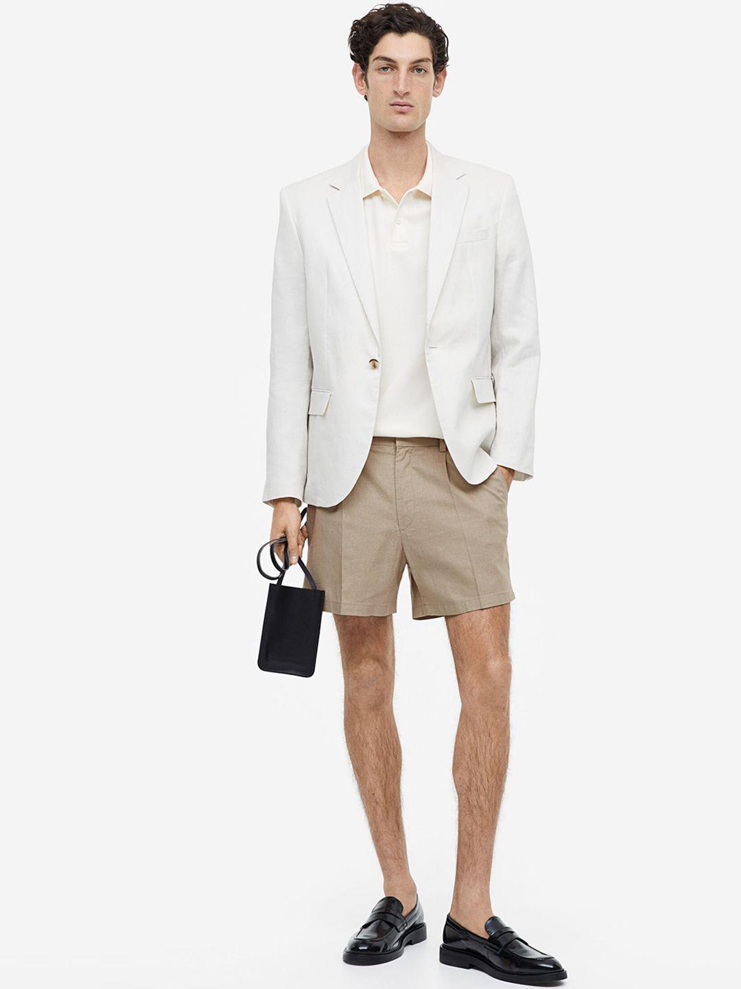 h&m men regular fit linen-blend tailored shorts