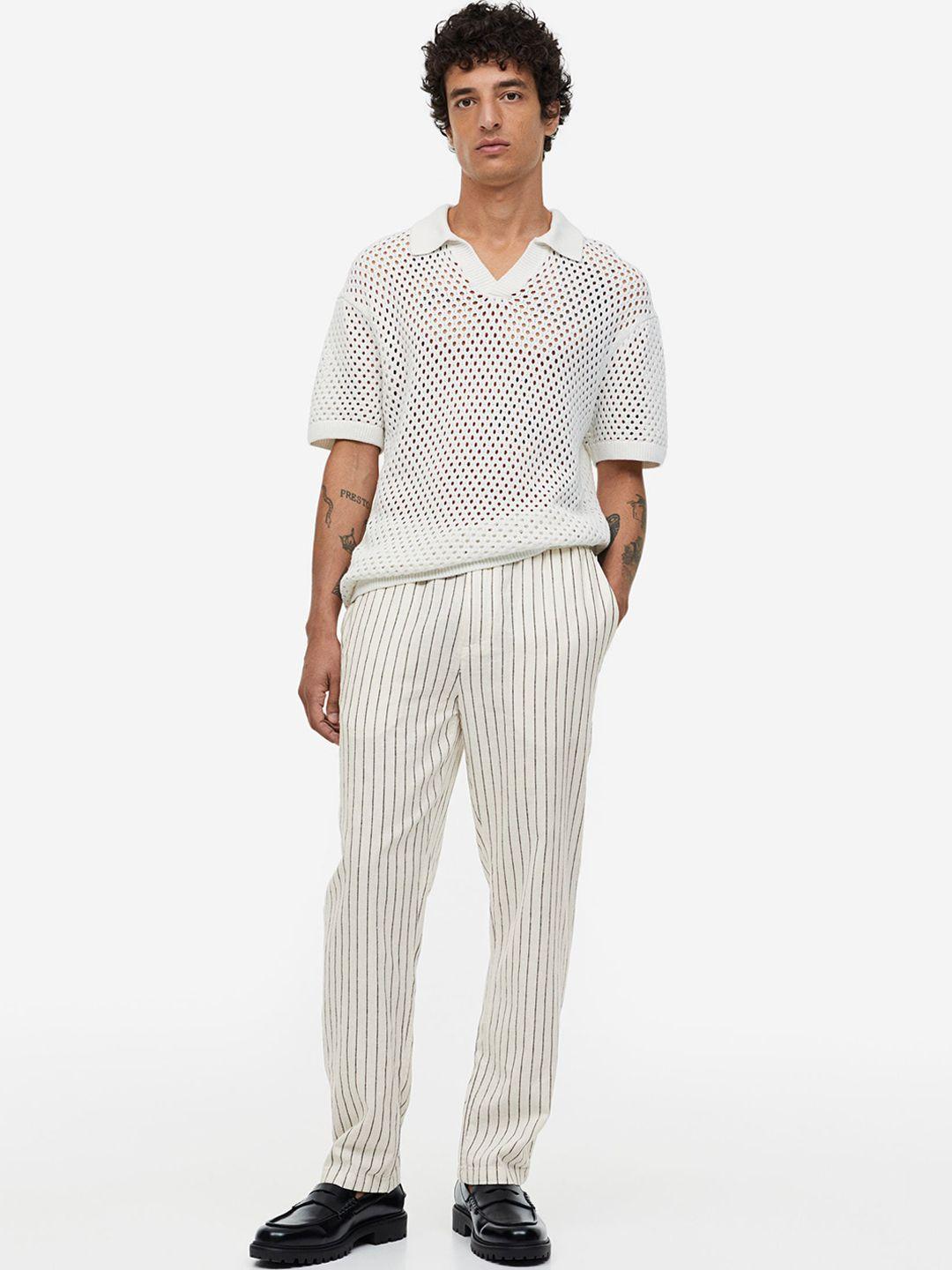 h&m men regular fit linen-mix trousers