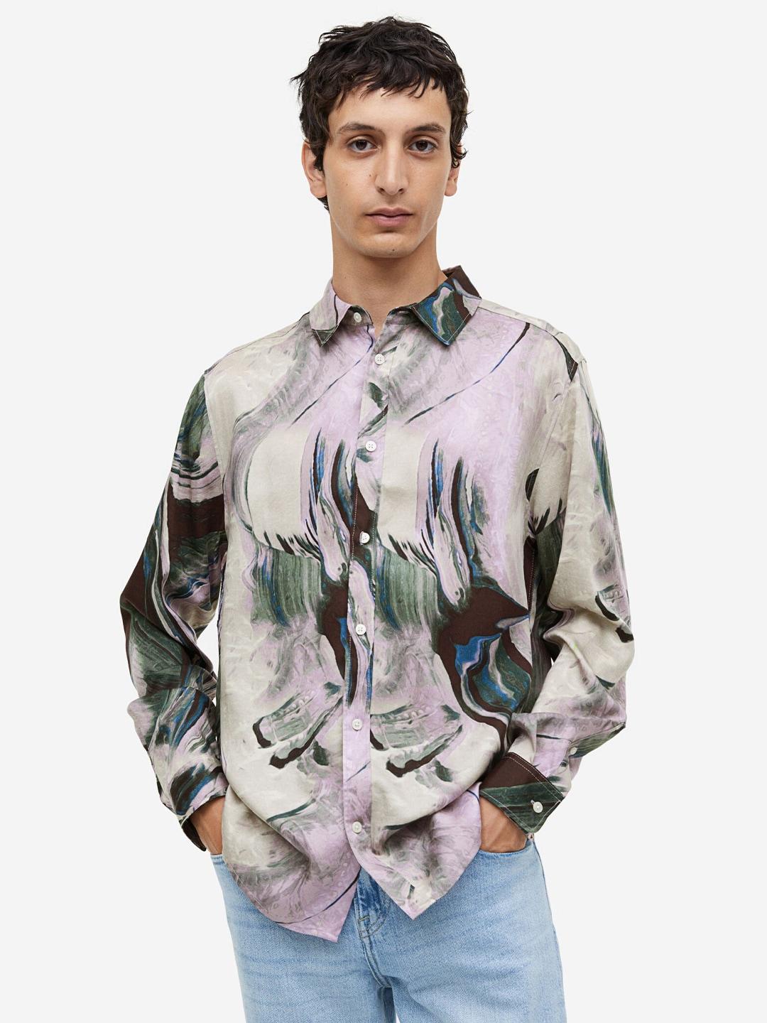 h&m men regular fit patterned lyocell shirt